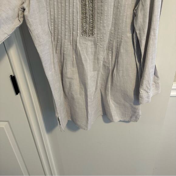 Chico’s Gray Linen Cotton Diamond Embellished Top Blouse 1 Medium - Picture 8 of 13